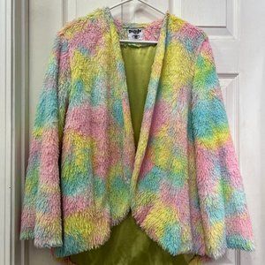 Miracle Eye Pastel Rainbow Faux Fur Jacket